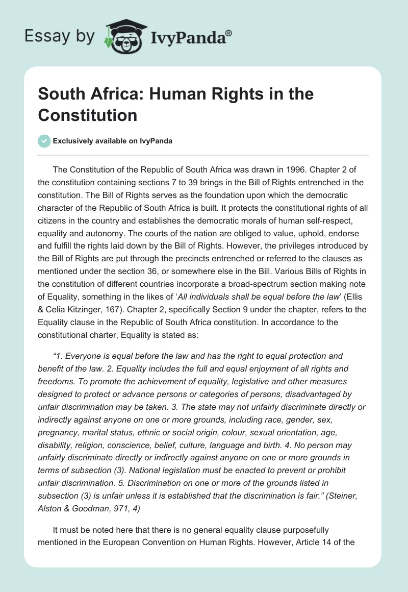 South Africa: Human Rights in the Constitution. Page 1