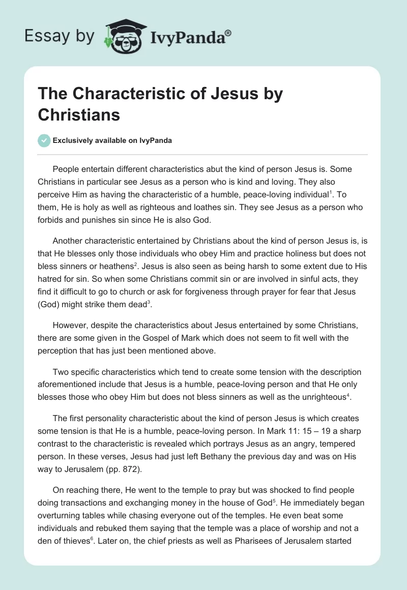 The Characteristic of Jesus by Christians. Page 1