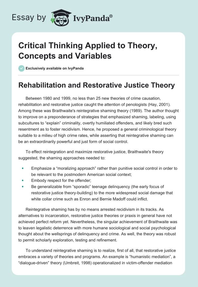 Critical Thinking Applied to Theory, Concepts and Variables. Page 1