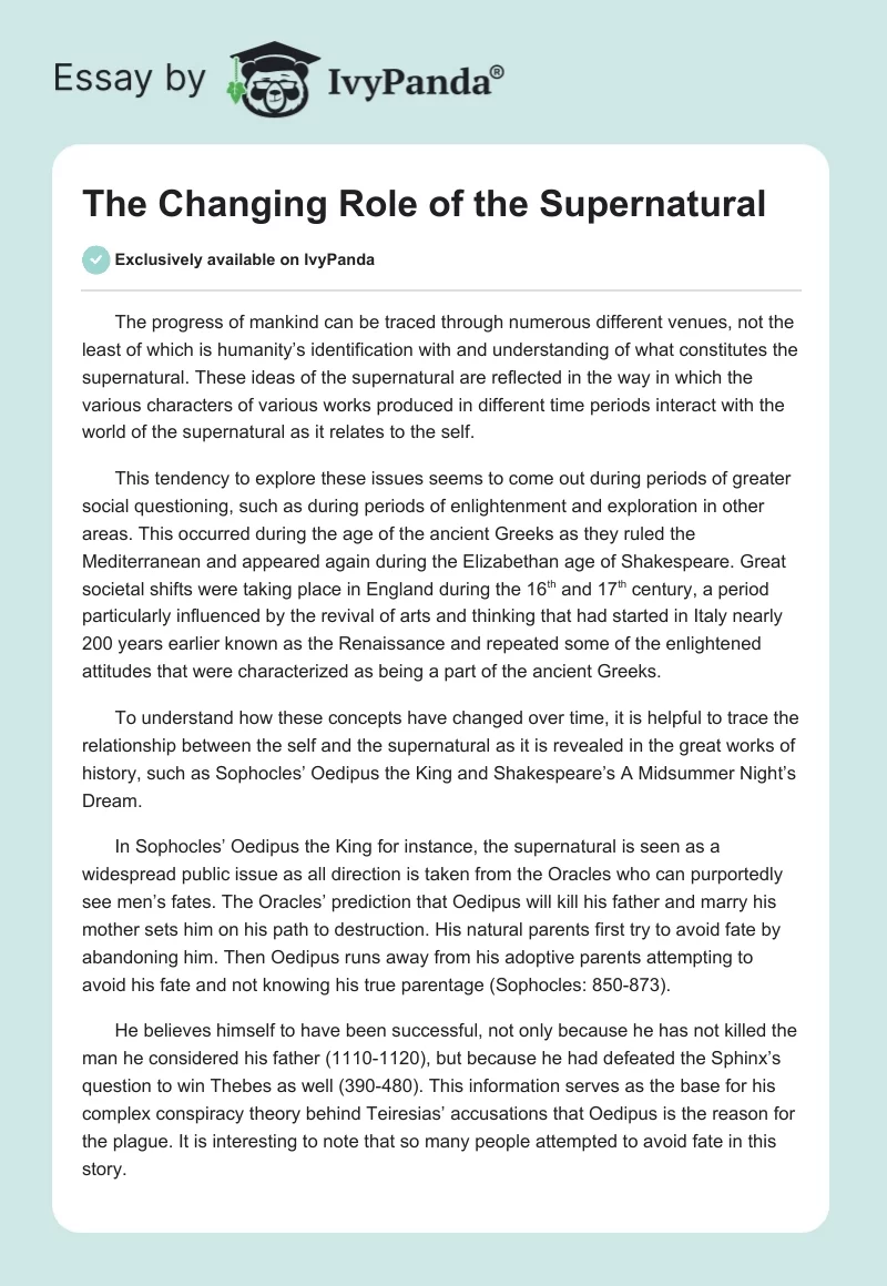 The Changing Role of the Supernatural. Page 1