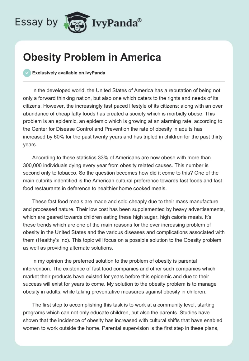 Obesity Problem in America. Page 1