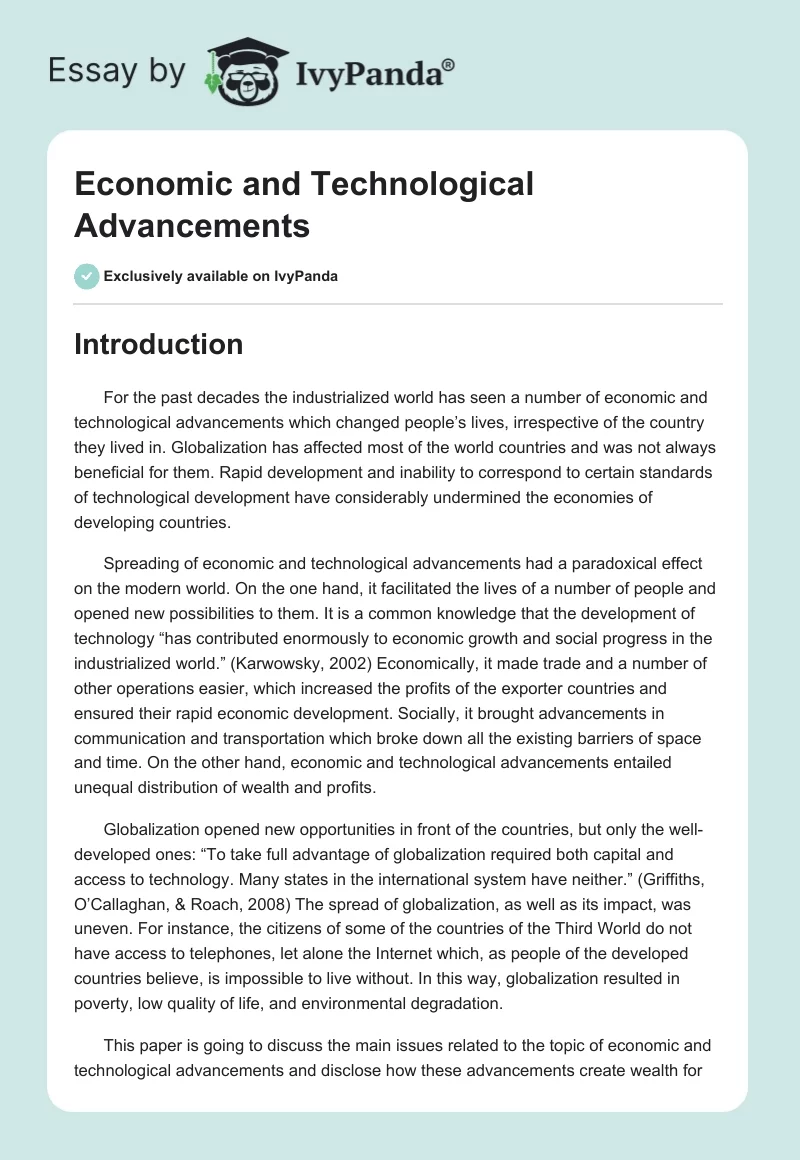 Economic and Technological Advancements. Page 1