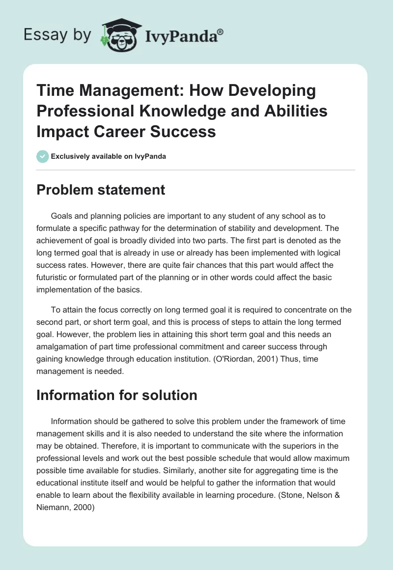 Time Management: How Developing Professional Knowledge and Abilities Impact Career Success. Page 1
