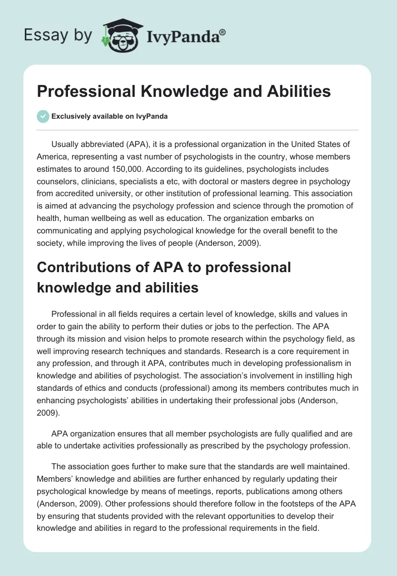 Professional Knowledge and Abilities. Page 1