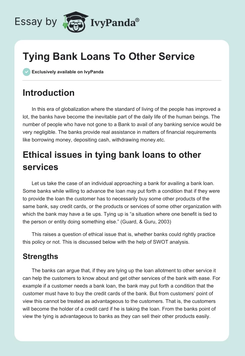 Tying Bank Loans To Other Service. Page 1