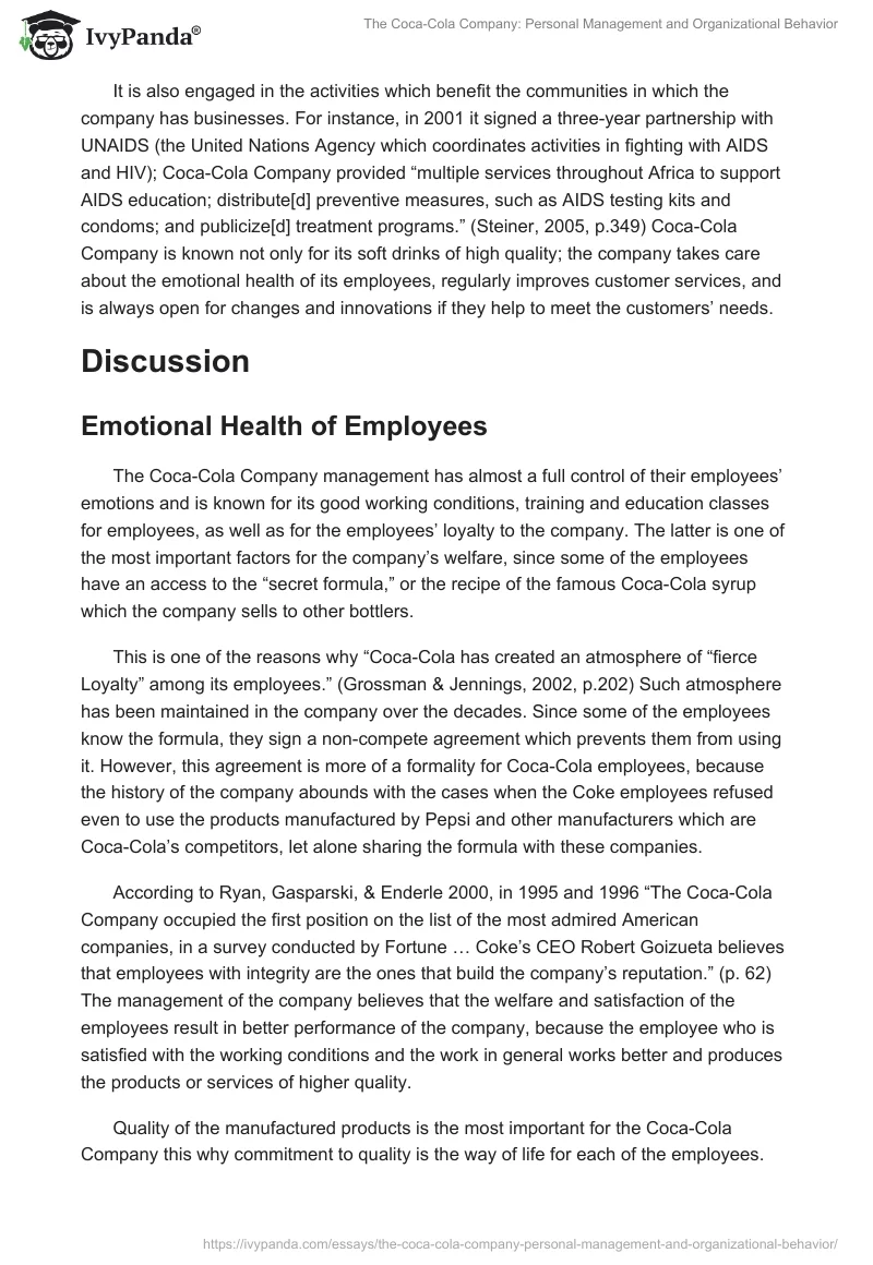 The Coca-Cola Company: Personal Management and Organizational Behavior. Page 3