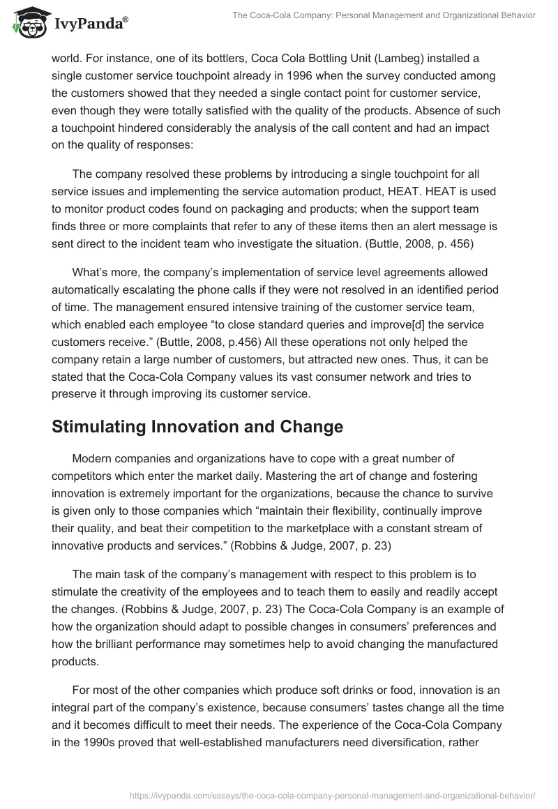 The Coca-Cola Company: Personal Management and Organizational Behavior. Page 5