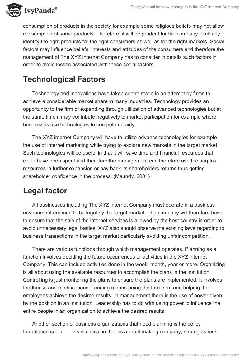 Policy Manual for New Managers in the XYZ Internet Company. Page 3