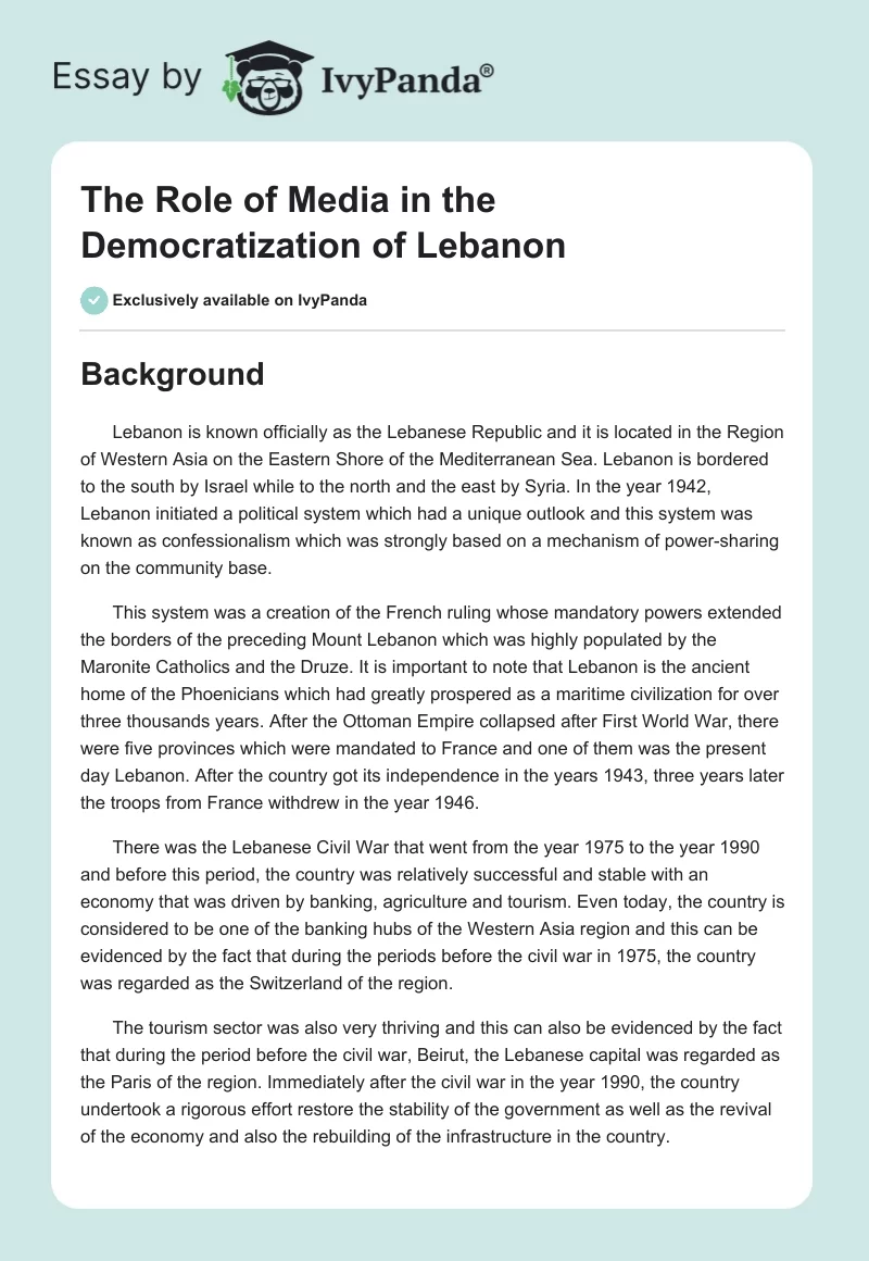 The Role of Media in the Democratization of Lebanon. Page 1