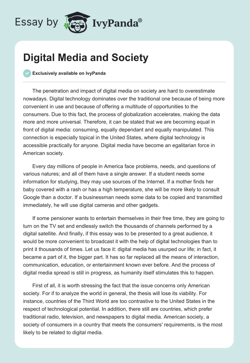 Digital Media and Society. Page 1