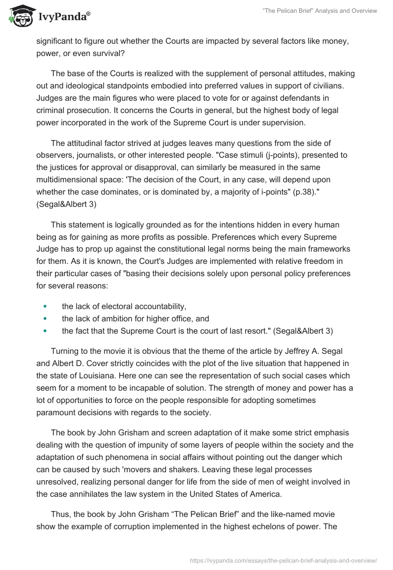 “The Pelican Brief” Analysis and Overview. Page 2