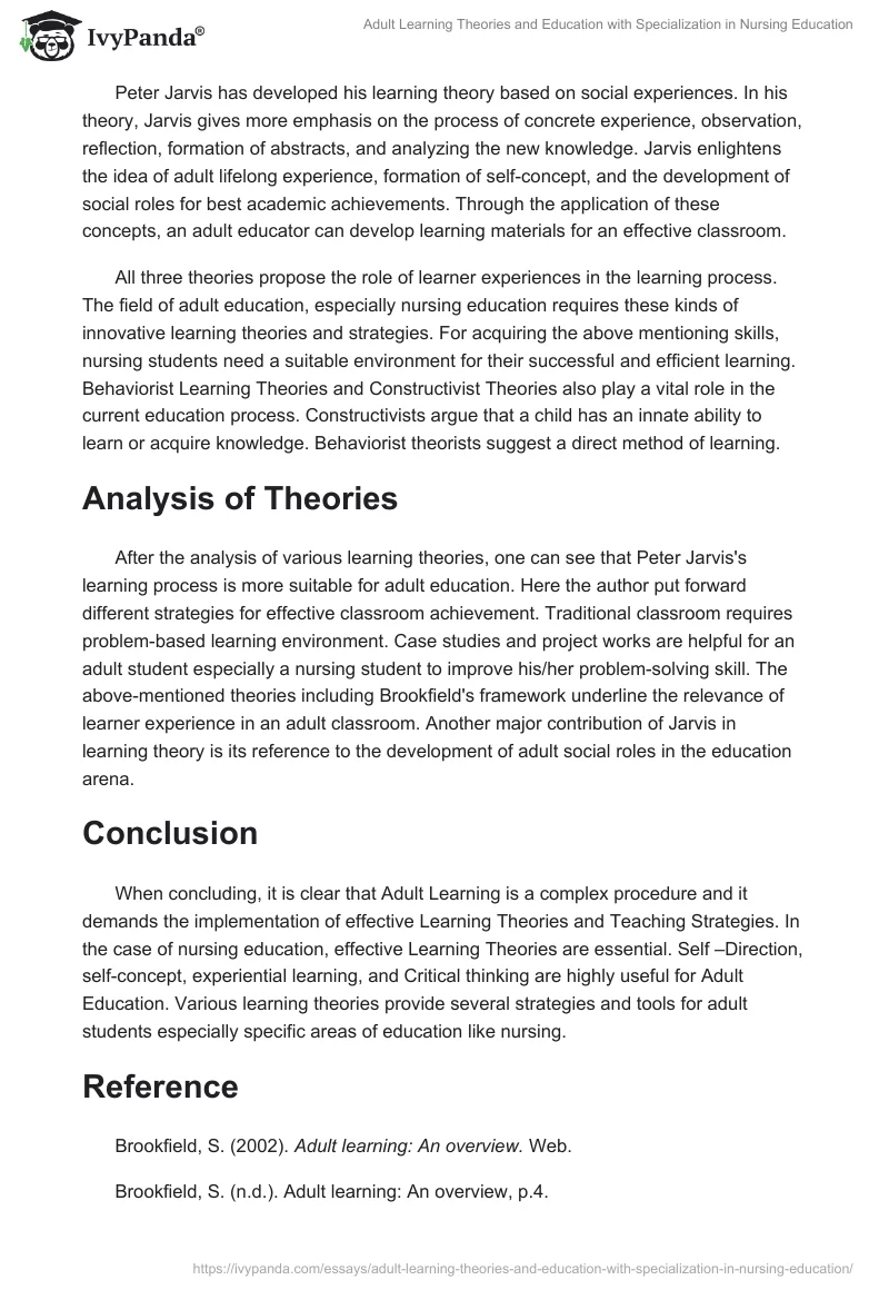 Adult Learning Theories and Education with Specialization in Nursing Education. Page 5