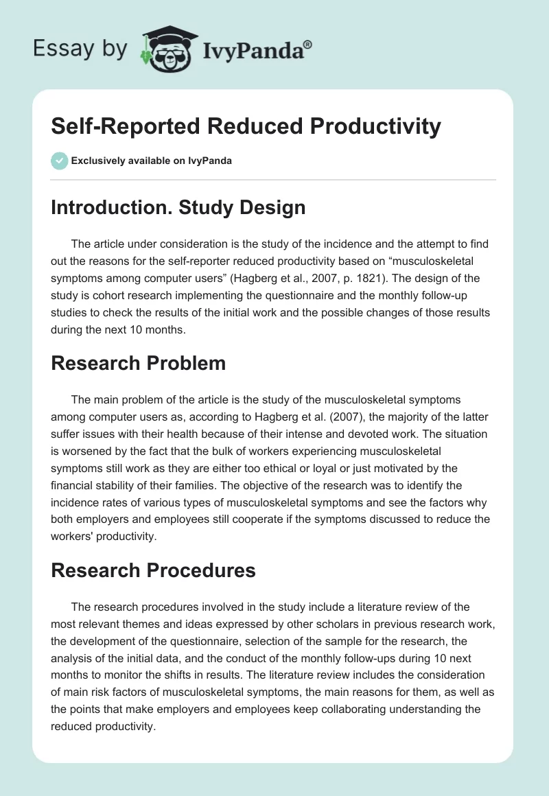 Self-Reported Reduced Productivity. Page 1