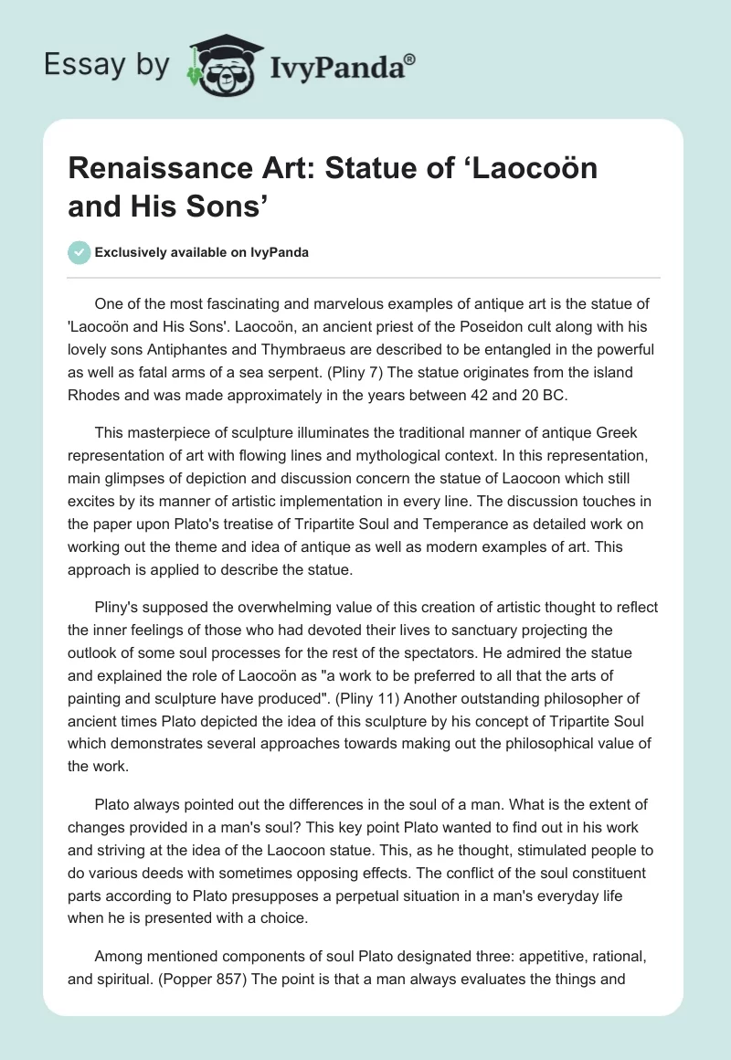 Renaissance Art: Statue of ‘Laocoön and His Sons’. Page 1