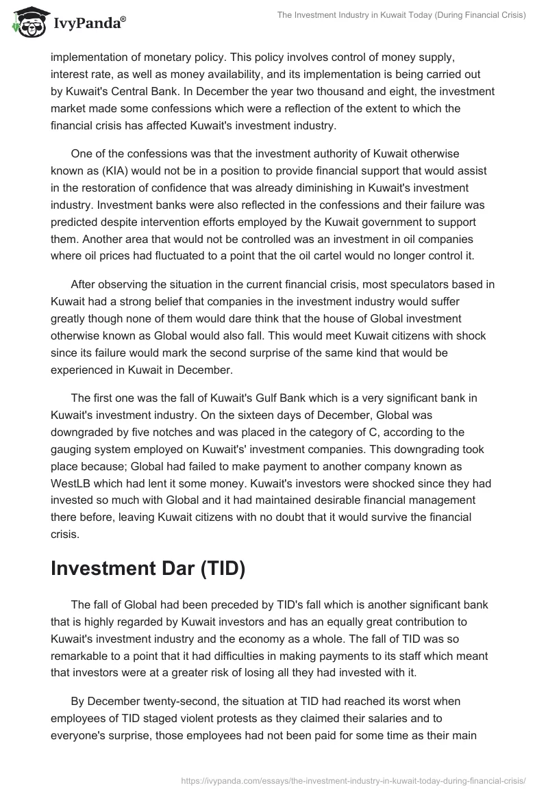 The Investment Industry in Kuwait Today (During Financial Crisis). Page 2