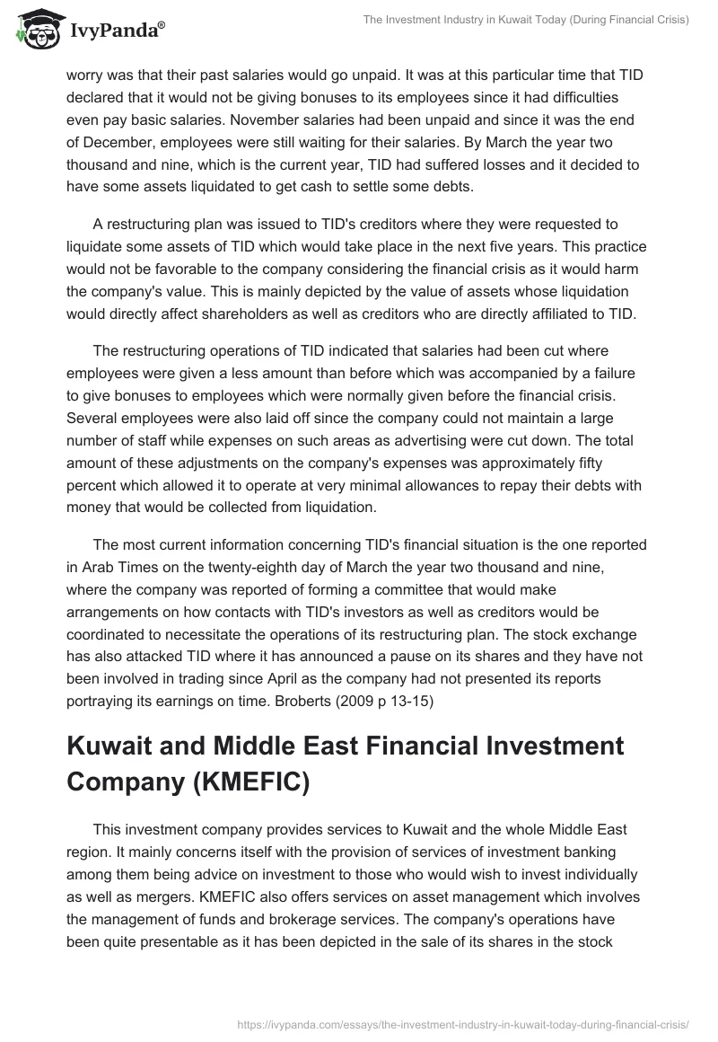 The Investment Industry in Kuwait Today (During Financial Crisis). Page 3