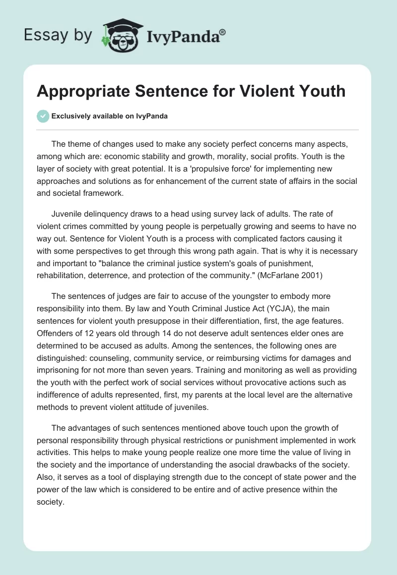 Appropriate Sentence for Violent Youth. Page 1