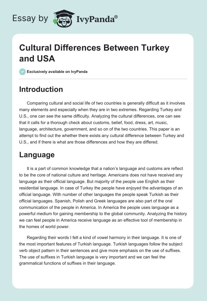 Cultural Differences Between Turkey and USA. Page 1