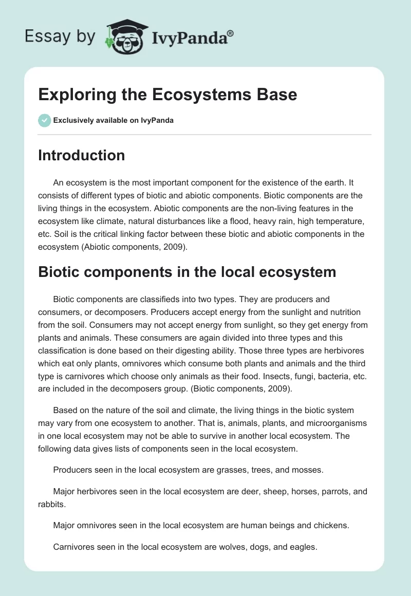 Exploring the Ecosystems Base. Page 1