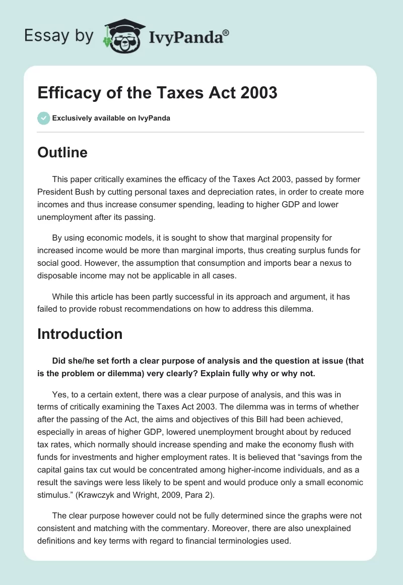 Efficacy of the Taxes Act 2003. Page 1
