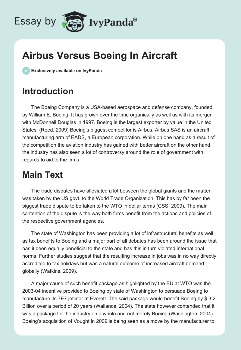 Airbus Versus Boeing in Aircraft. Page 1