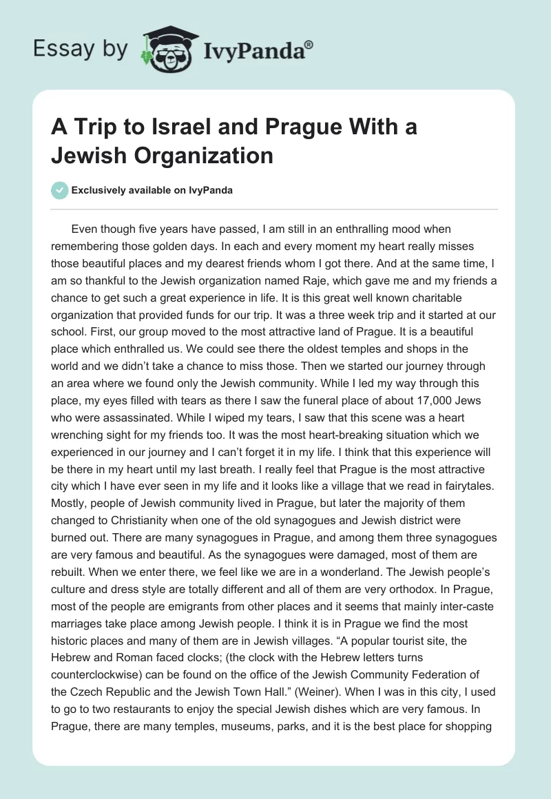 A Trip to Israel and Prague With a Jewish Organization. Page 1