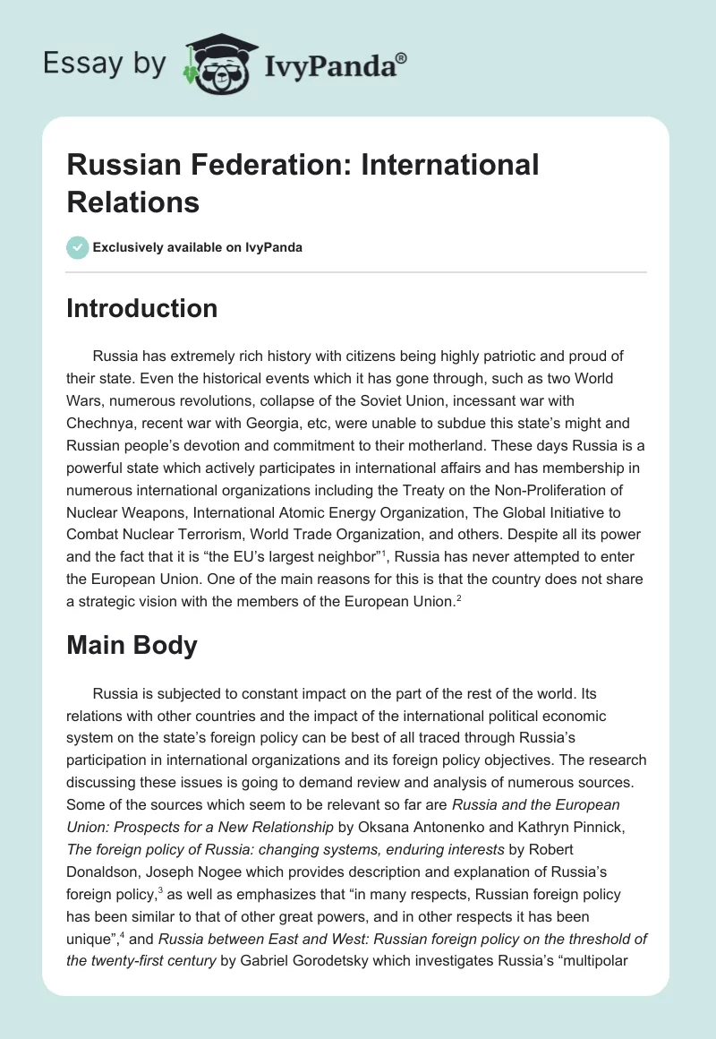 Russian Federation: International Relations. Page 1