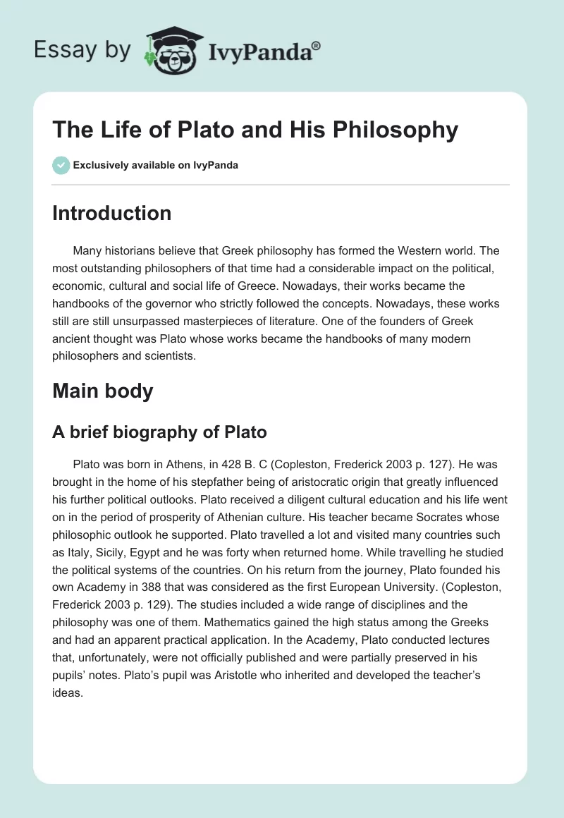 The Life of Plato and His Philosophy. Page 1