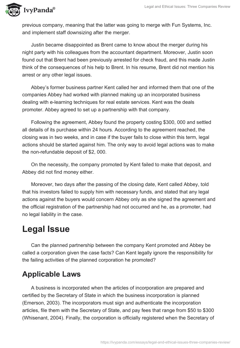 Legal and Ethical Issues: Three Companies Review. Page 2