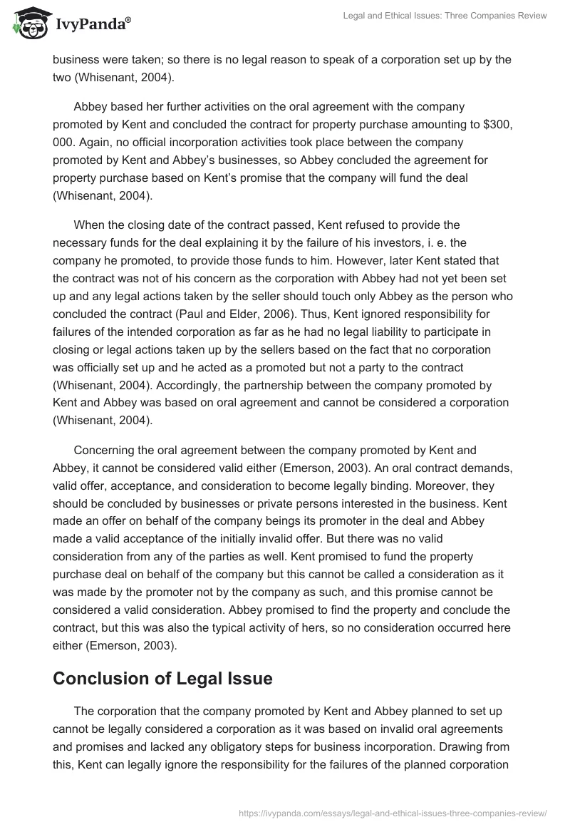 Legal and Ethical Issues: Three Companies Review. Page 4