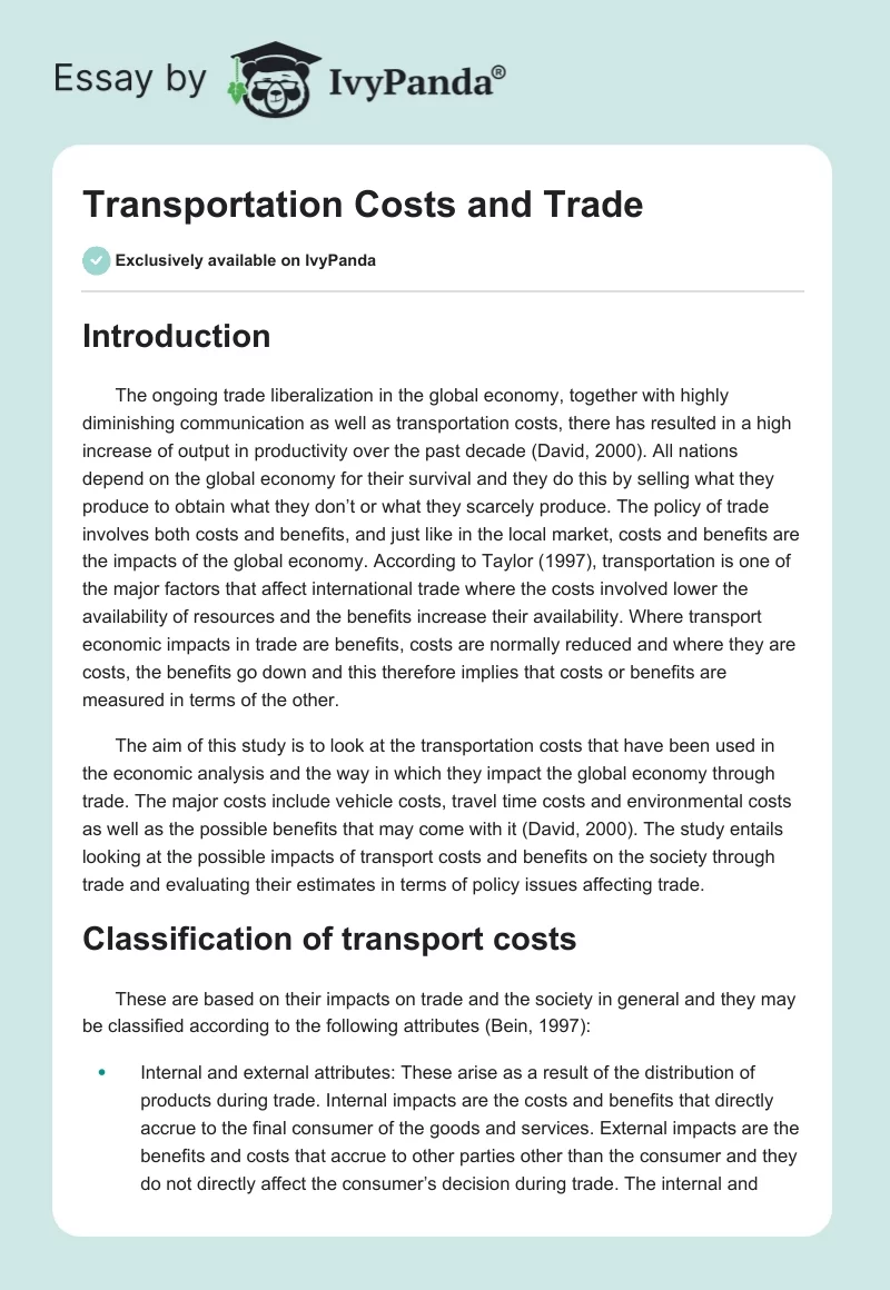 Transportation Costs and Trade. Page 1