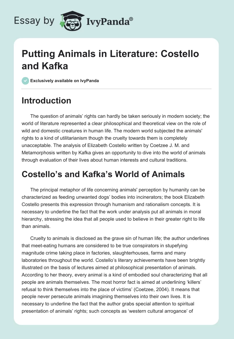 Putting Animals in Literature: Costello and Kafka. Page 1