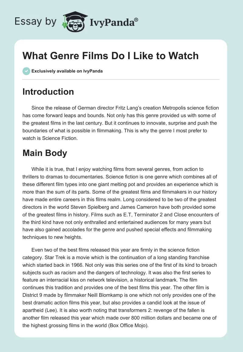 What Genre Films Do I Like to Watch. Page 1