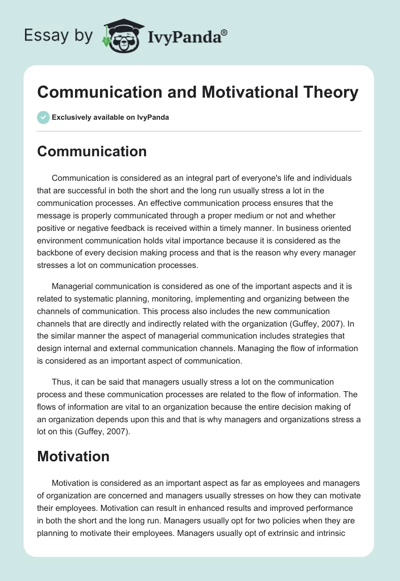 Communication and Motivational Theory. Page 1