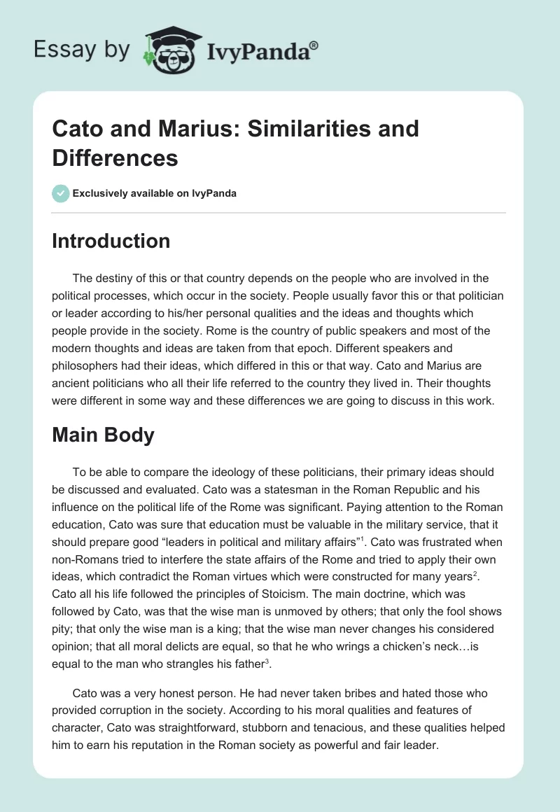 Cato and Marius: Similarities and Differences. Page 1