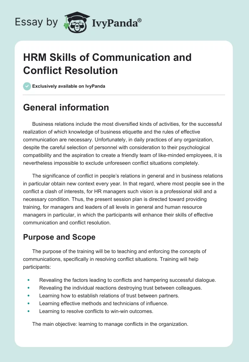 HRM Skills of Communication and Conflict Resolution. Page 1