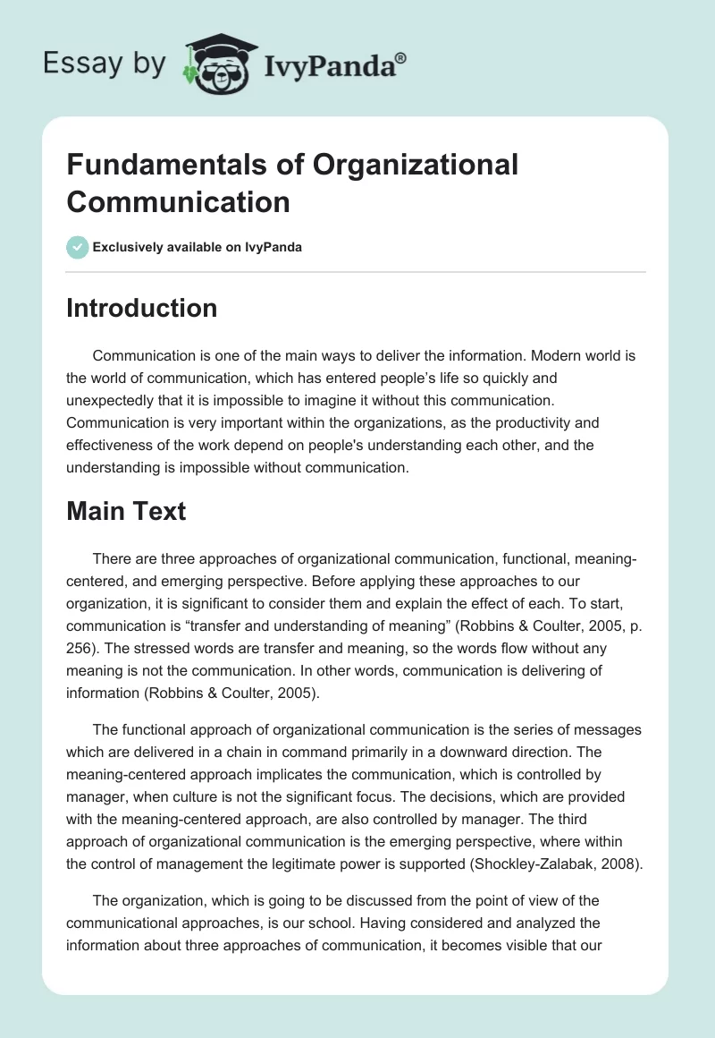 Fundamentals of Organizational Communication. Page 1