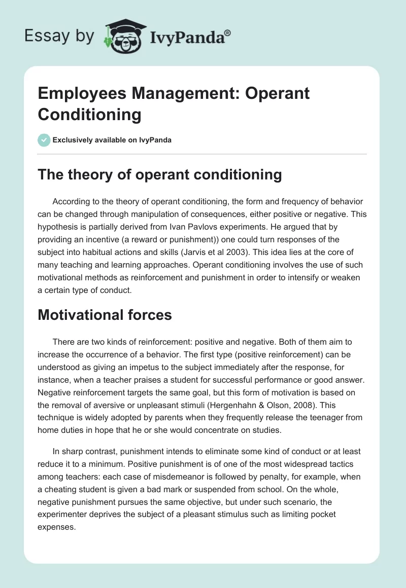 Employees Management: Operant Conditioning. Page 1