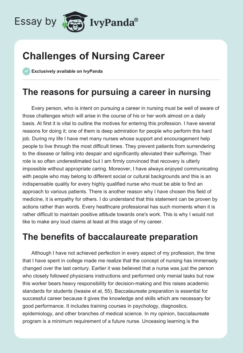 Challenges of Nursing Career. Page 1