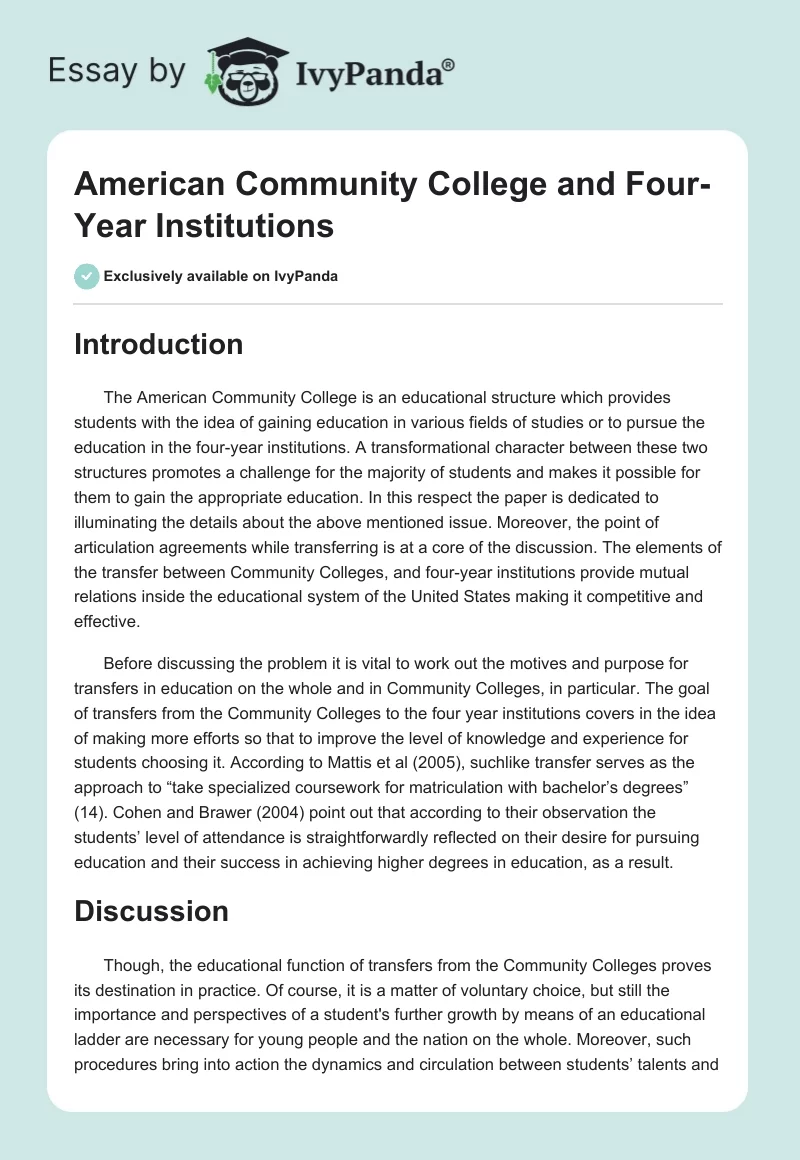 American Community College and Four-Year Institutions. Page 1
