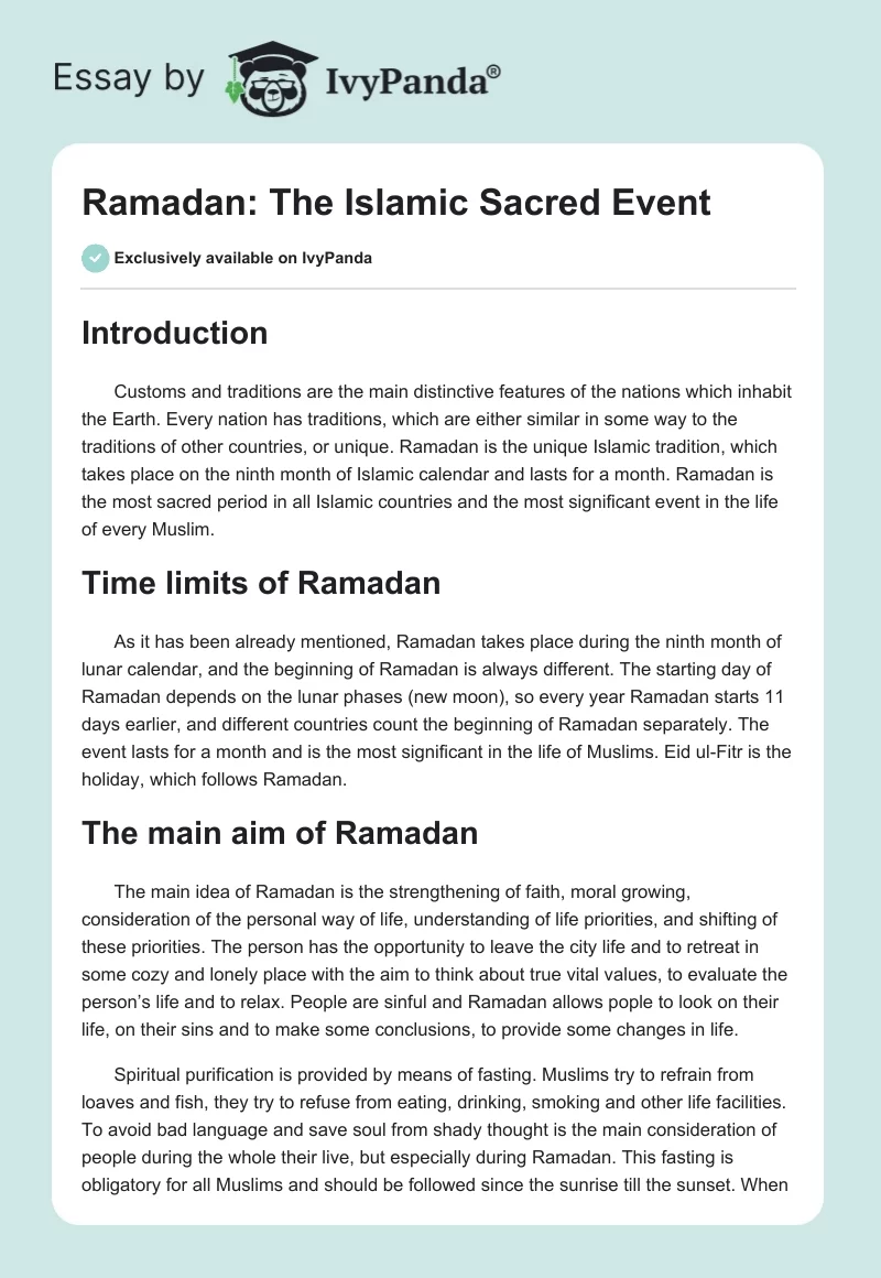 Ramadan: The Islamic Sacred Event. Page 1