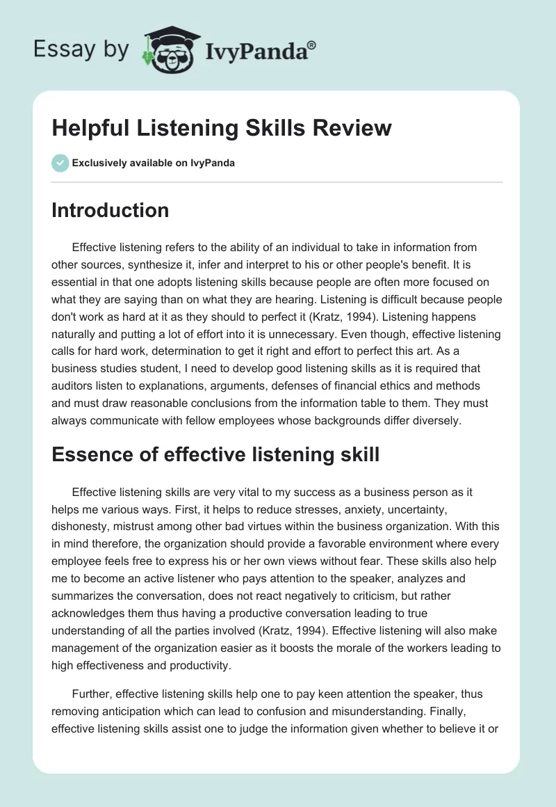 Helpful Listening Skills Review. Page 1