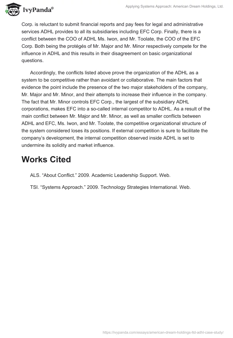 Applying Systems Approach: American Dream Holdings, Ltd.. Page 2