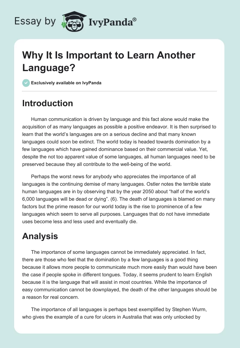 Why It Is Important to Learn Another Language?. Page 1