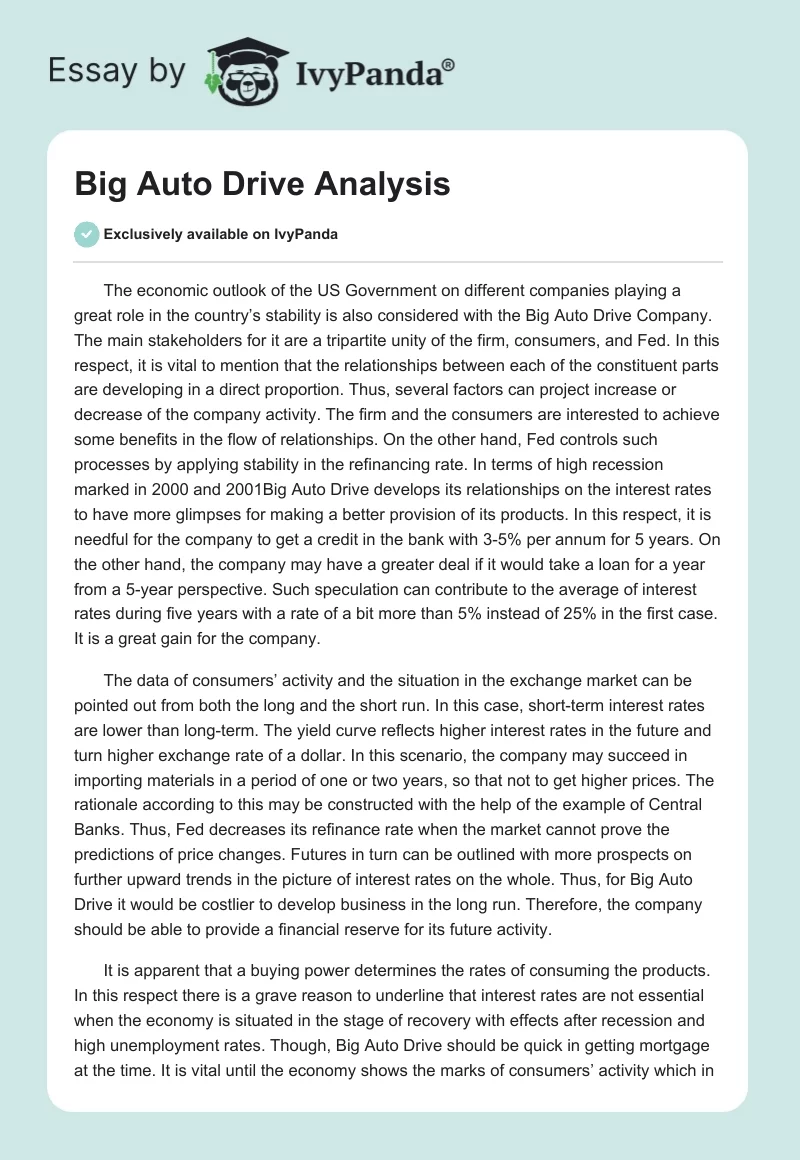 Big Auto Drive Analysis. Page 1
