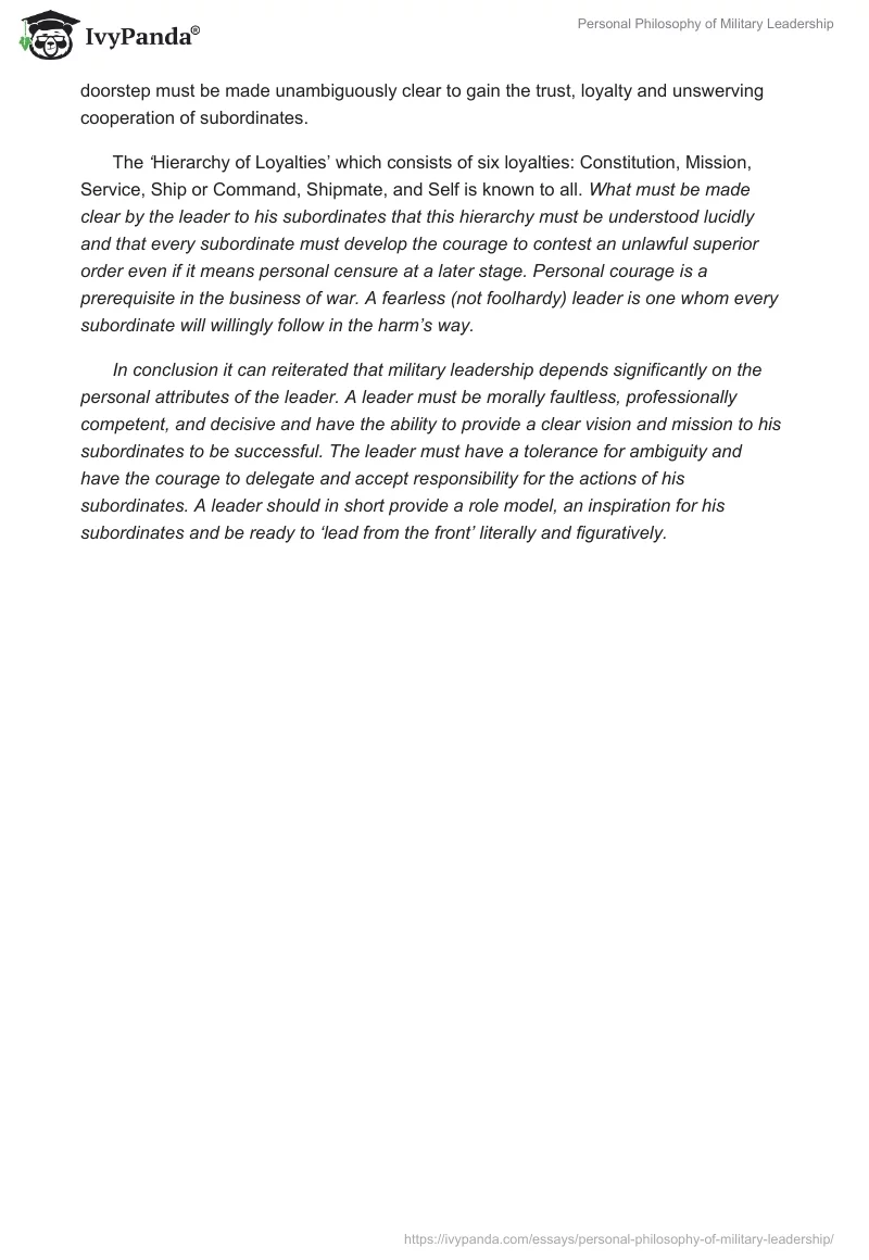 Personal Philosophy of Military Leadership. Page 2