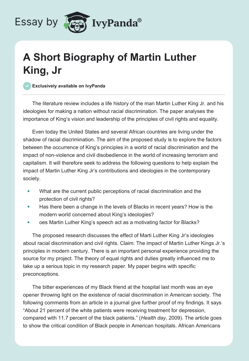 A Short Biography of Martin Luther King, Jr. Page 1