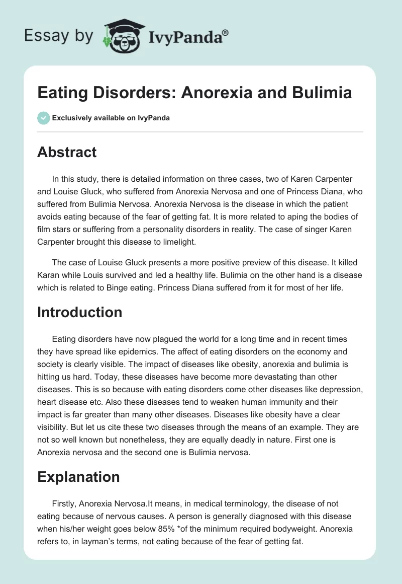 Eating Disorders: Anorexia and Bulimia. Page 1