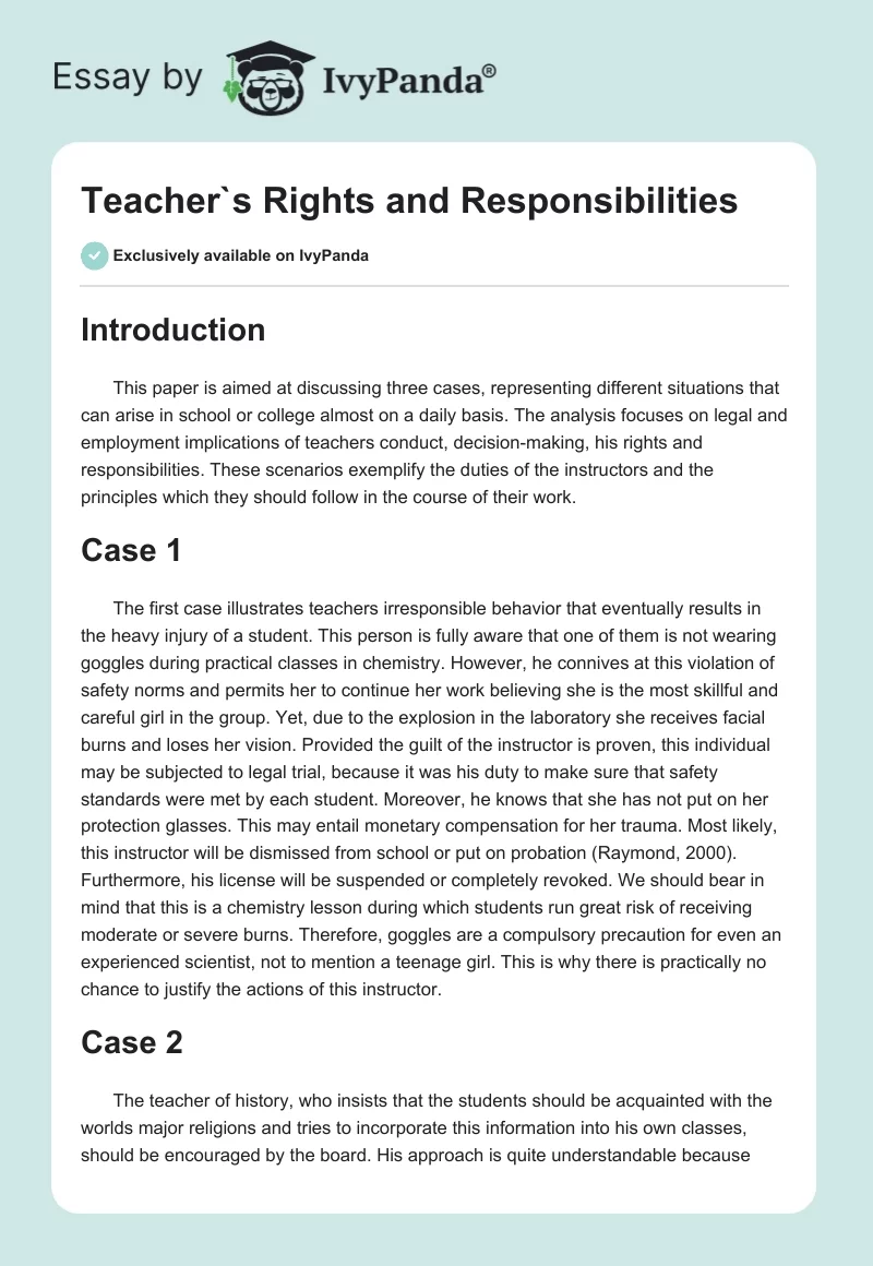Teacher`s Rights and Responsibilities. Page 1