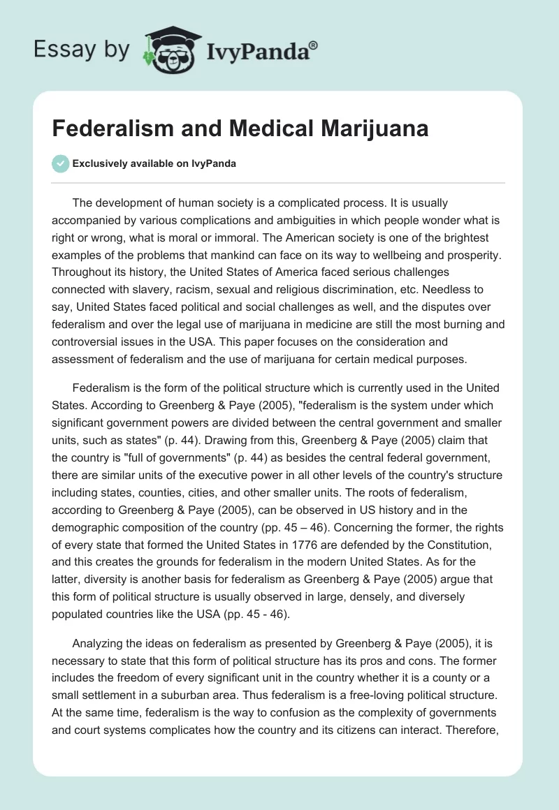 Federalism and Medical Marijuana. Page 1